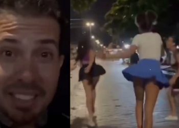 Assista: Arthur Urso leva “esposas” para passear sem roupa íntima na orla de João Pessoa